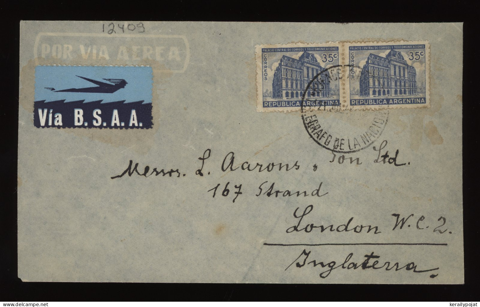Argentina 1940's Buenos Aires Air Mail Cover To To UK__(12409) - Poste Aérienne