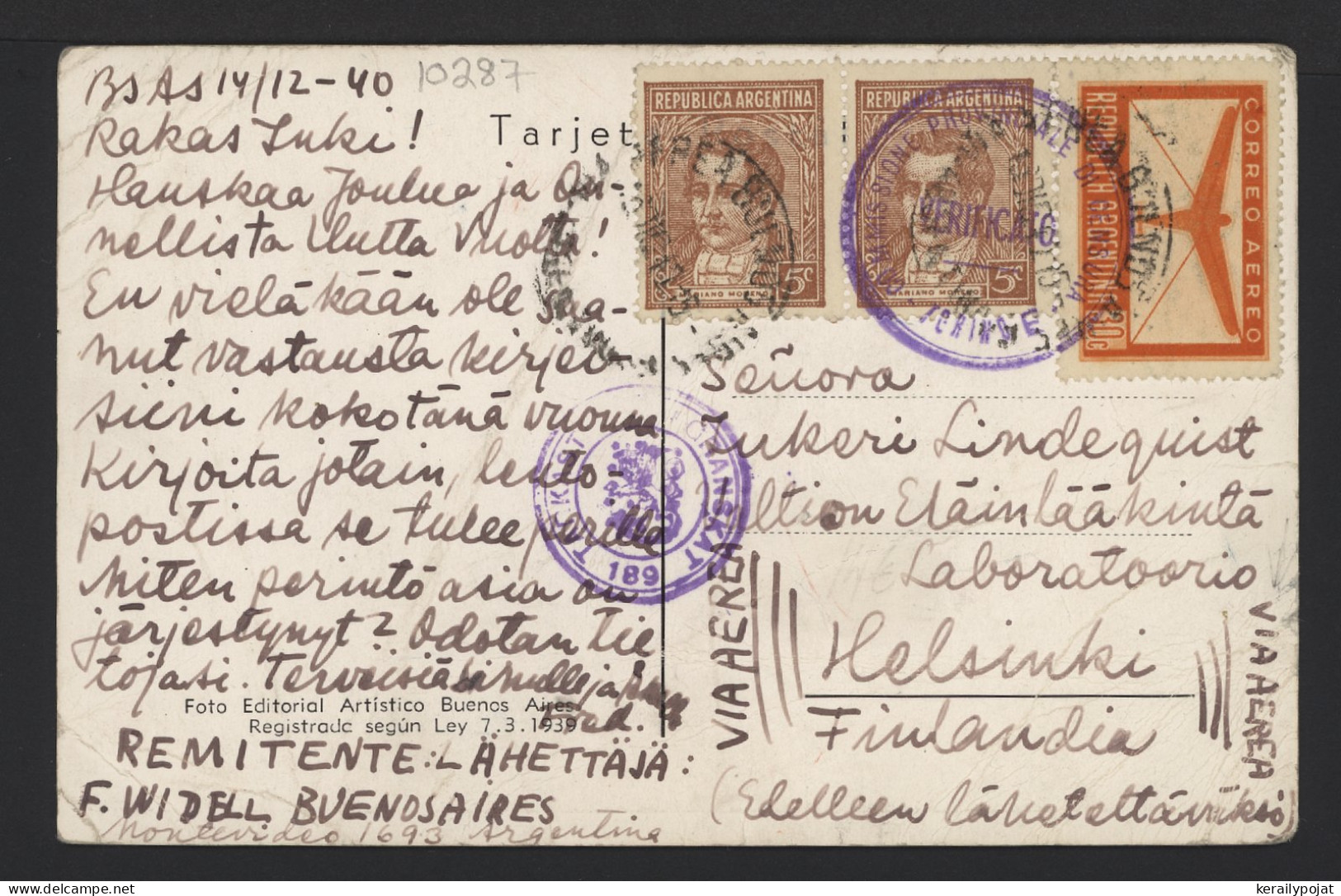 Argentina 1940 Censored Postcard To Finland__(10287) - Lettres & Documents