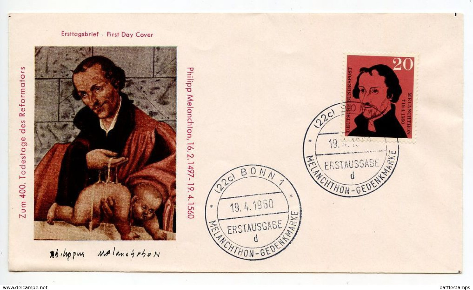 Germany, West 1960 FDC Scott 809 Philipp Melanchton, German Reformation - 1948-1960