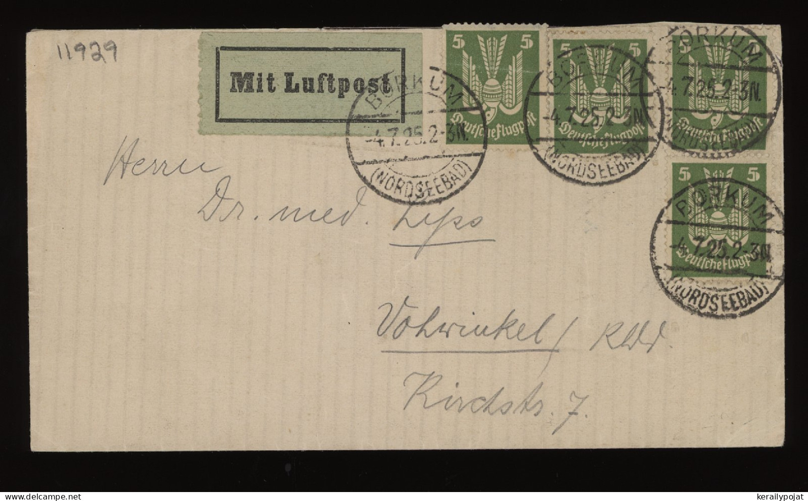 Germany 1925 Borku Air Mail Cover__(11929) - Luchtpost & Zeppelin