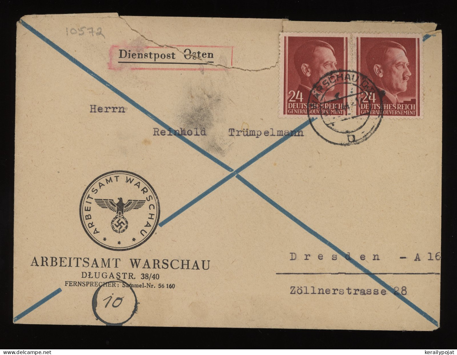 General Government 1944 Warschau Cover To Dresden__(10572) - General Government