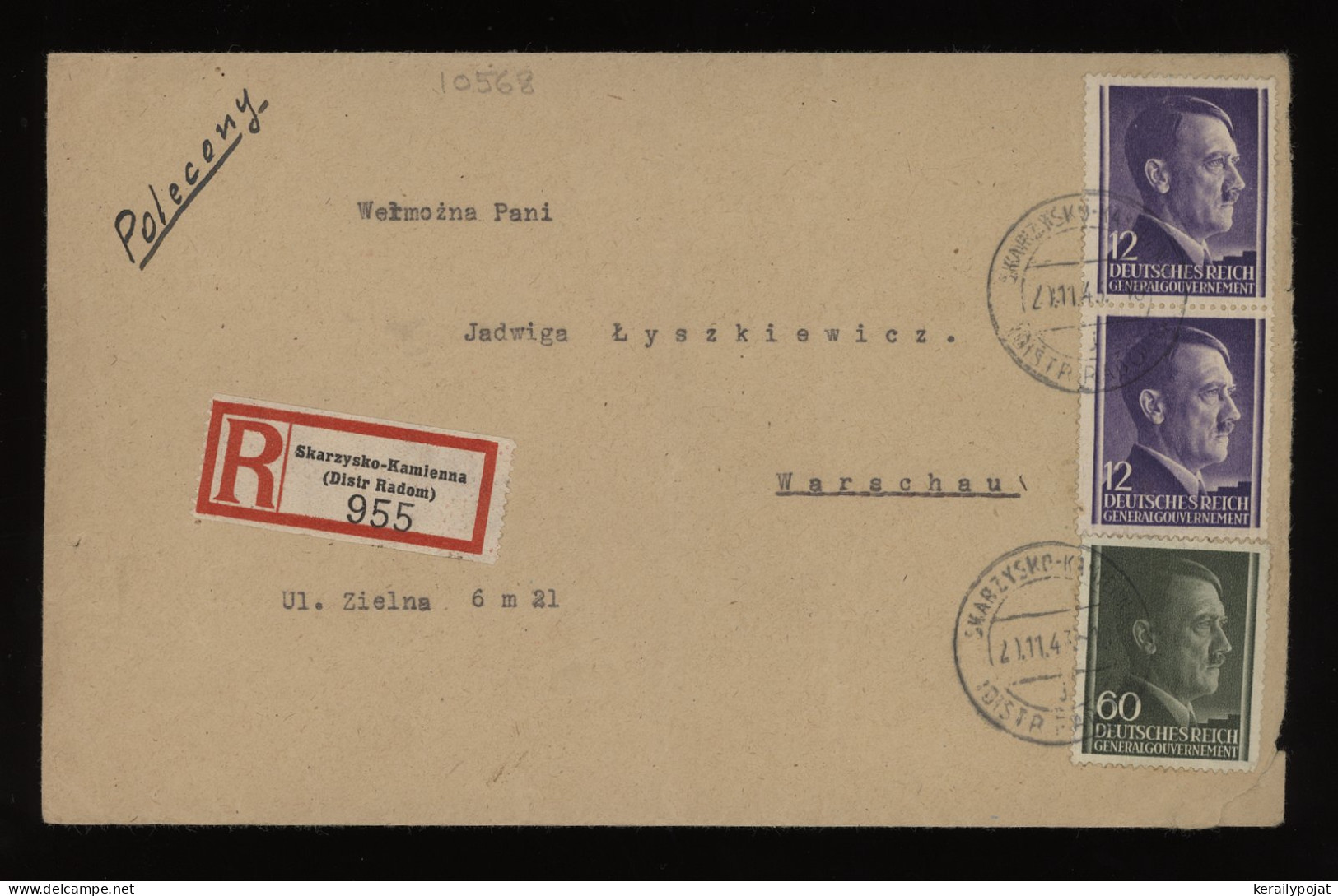 General Government 1943 Skarzysko Registered Cover__(10568) - General Government