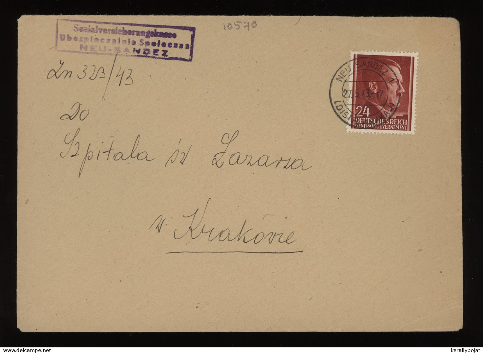 General Government 1943 Neu Sandez Cover To Krakovie__(10570) - General Government