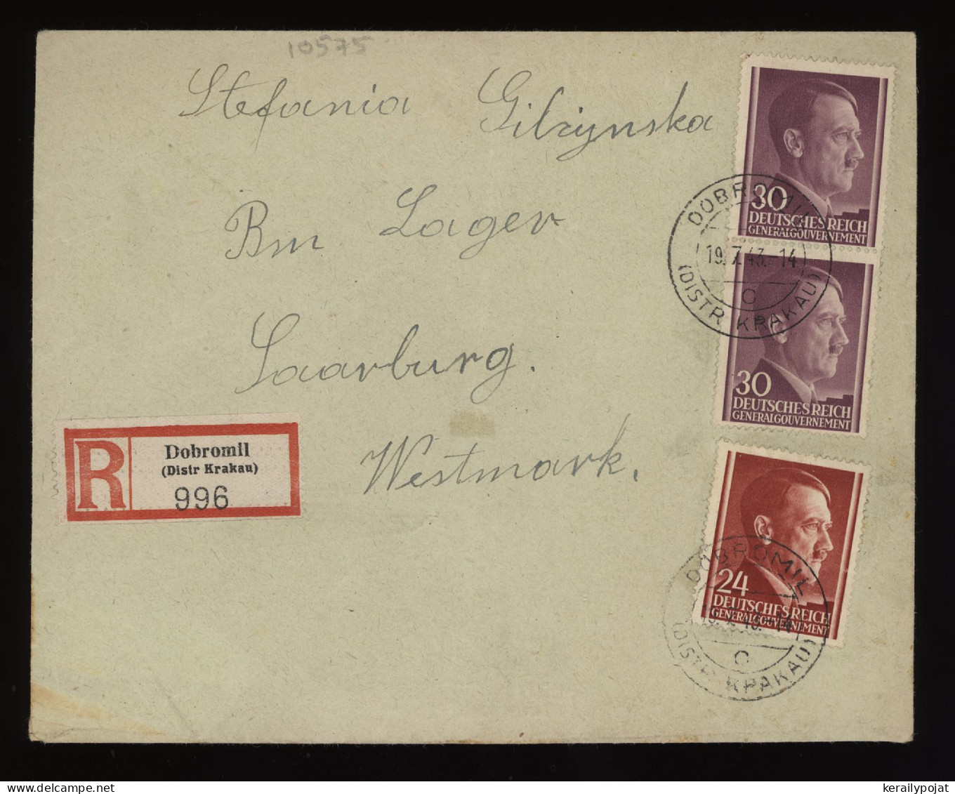 General Government 1943 Dodromill Registered Cover To Saarburg__(10575) - Generalregierung