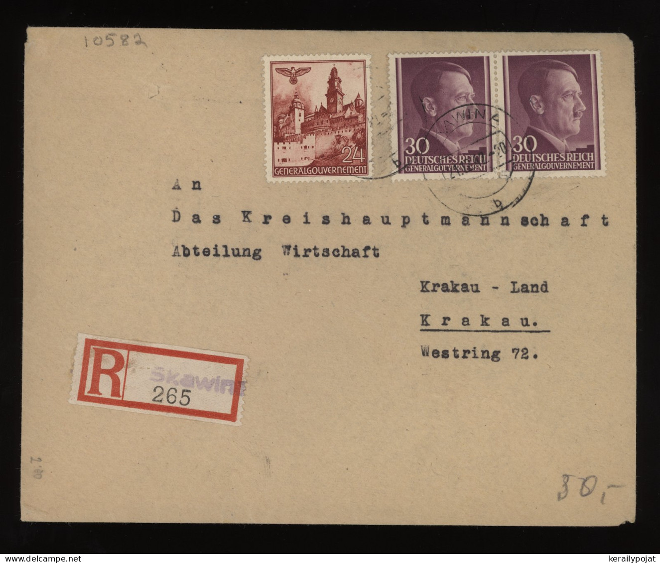 General Government 1942 Skawina Registered Cover To Krakau__(10582) - Generalregierung