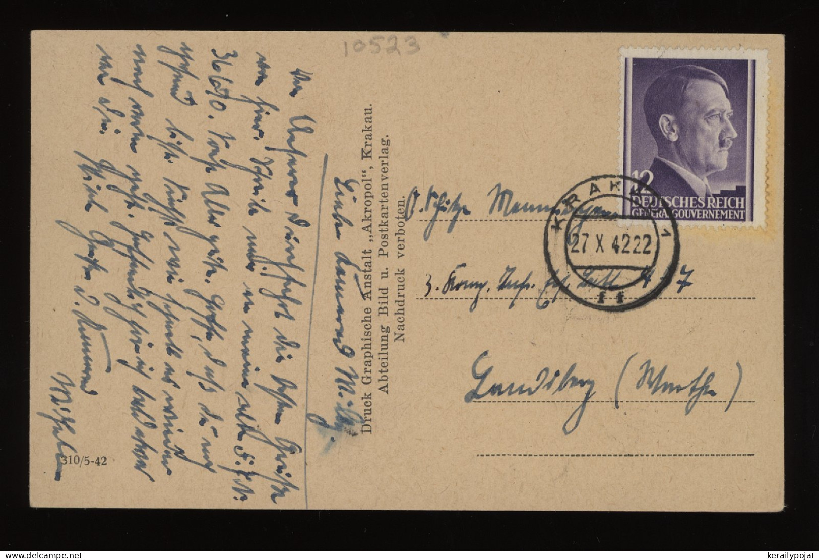 General Government 1942 Krakau Postcard__(10523) - Generalregierung