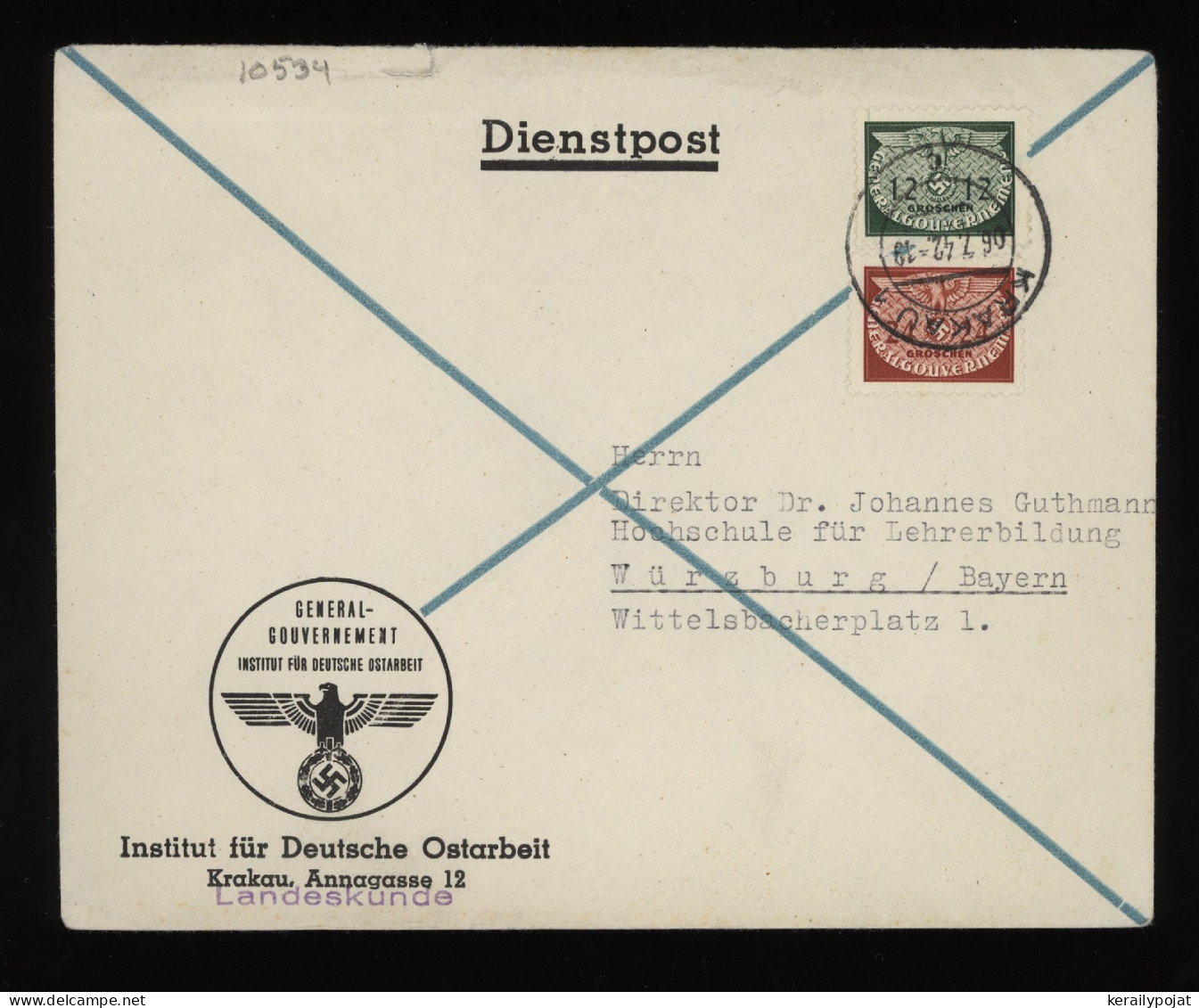 General Government 1942 Krakau Cover To Wurzburg__(10534) - Generalregierung