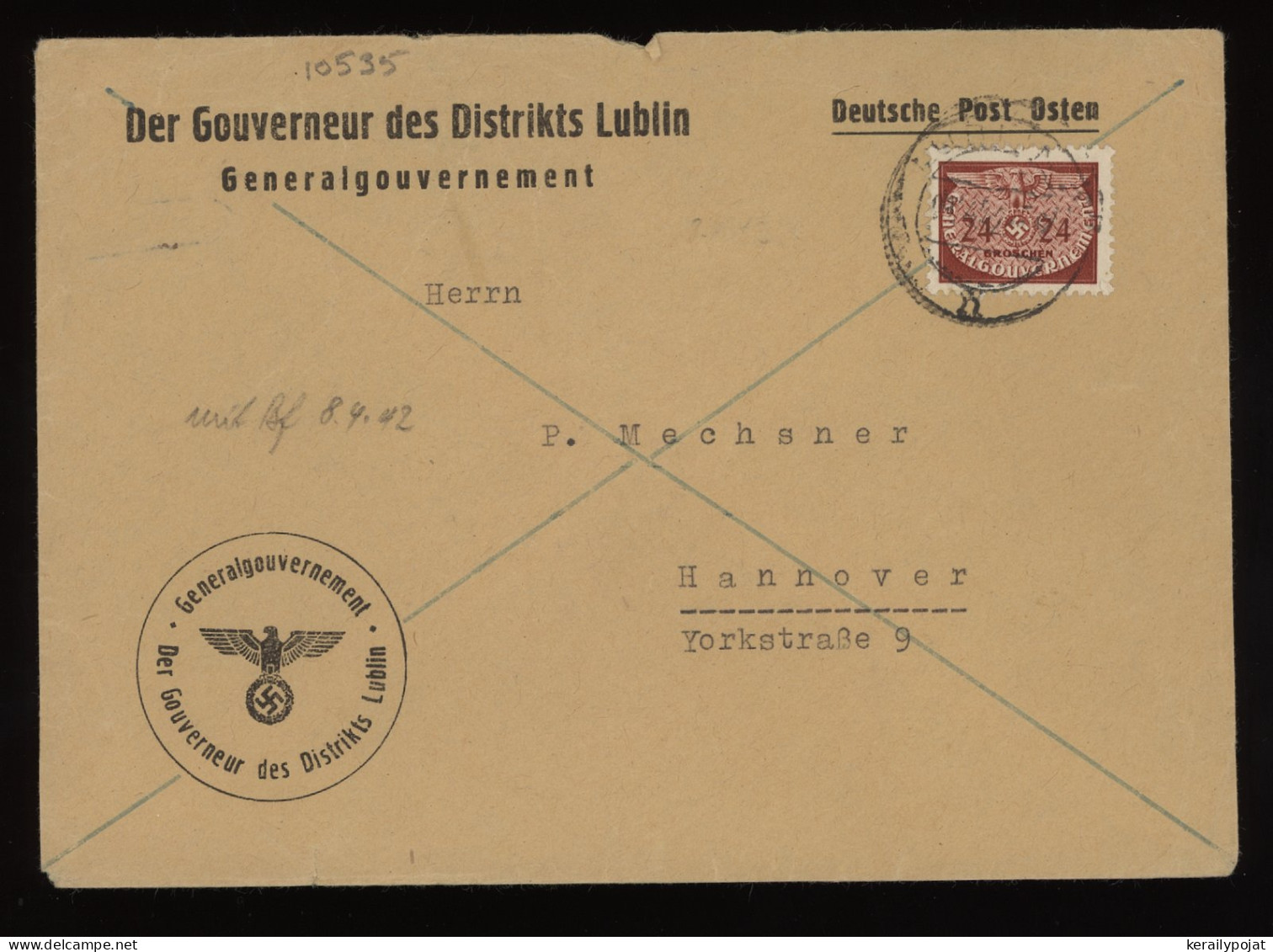 General Government 1942 Cover To Hannover__(10535) - Generalregierung