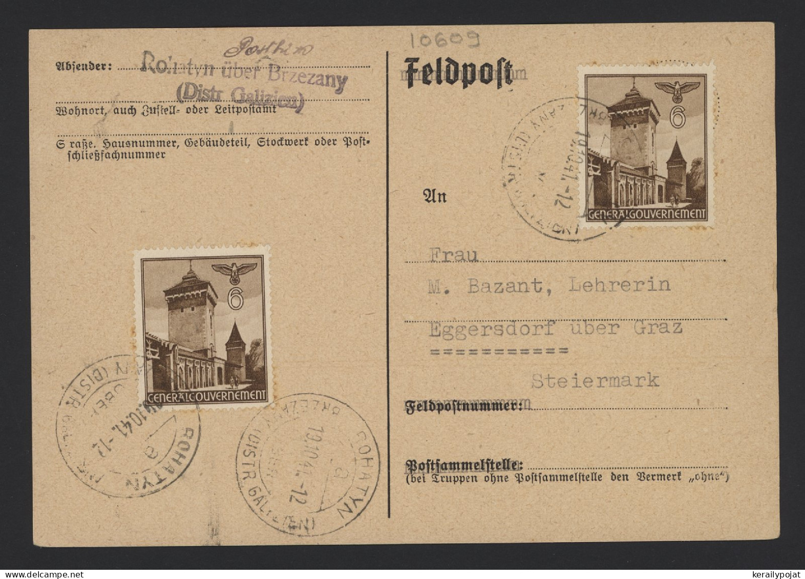 General Government 1941 Rohatyn Postcard To Steiermark__(10609) - Gouvernement Général