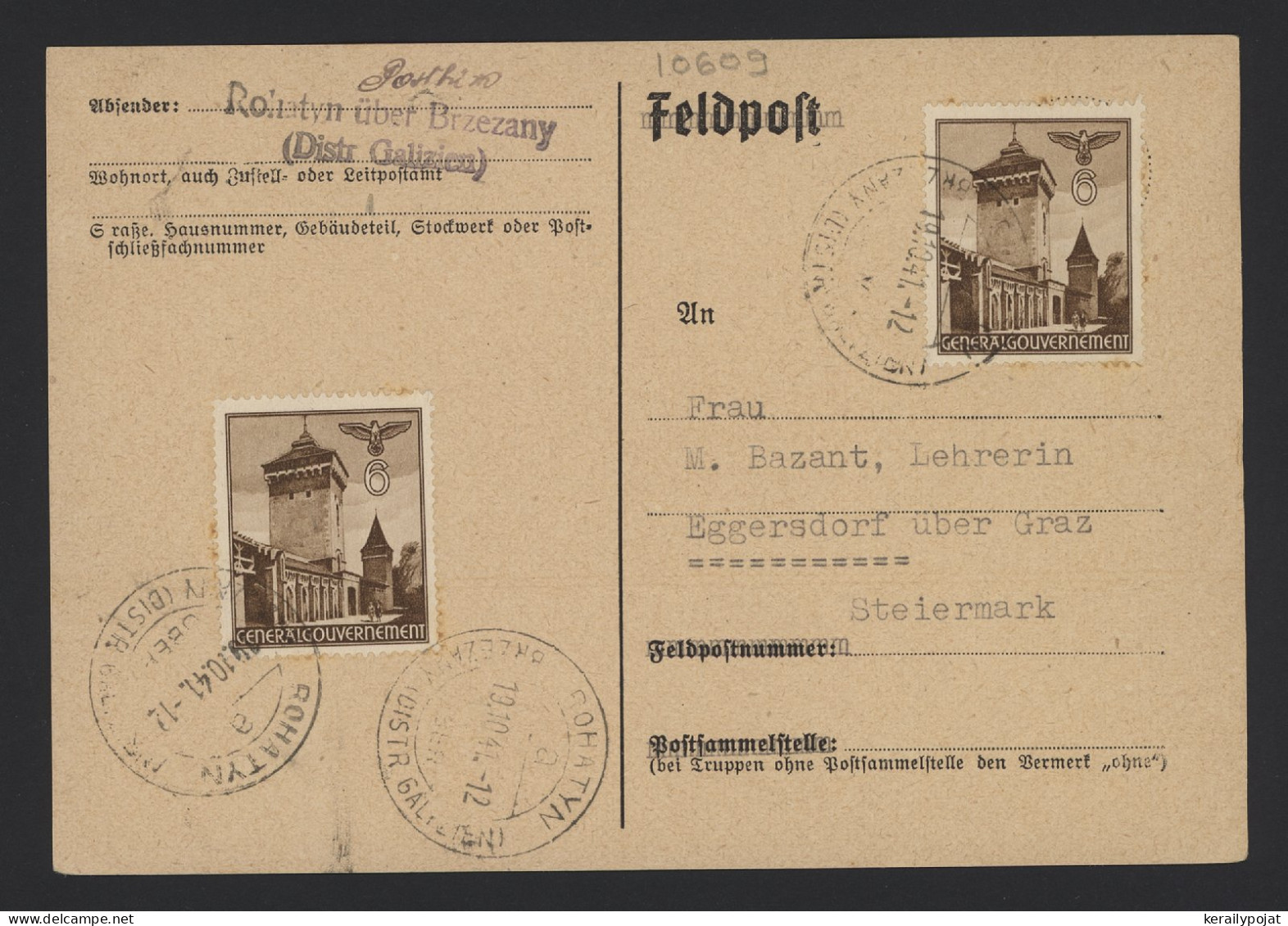 General Government 1941 Rohatyn Postcard To Steiermark__(10609) - Gobierno General