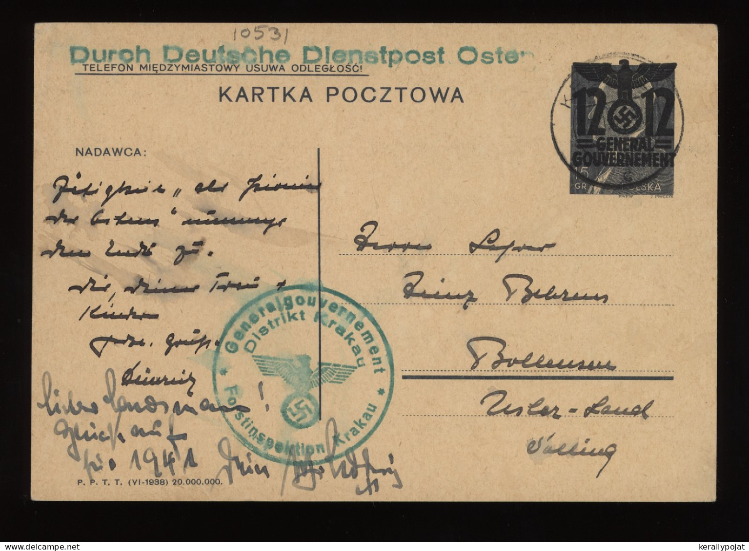 General Government 1941 Krakau Stationery Card__(10531) - Generalregierung