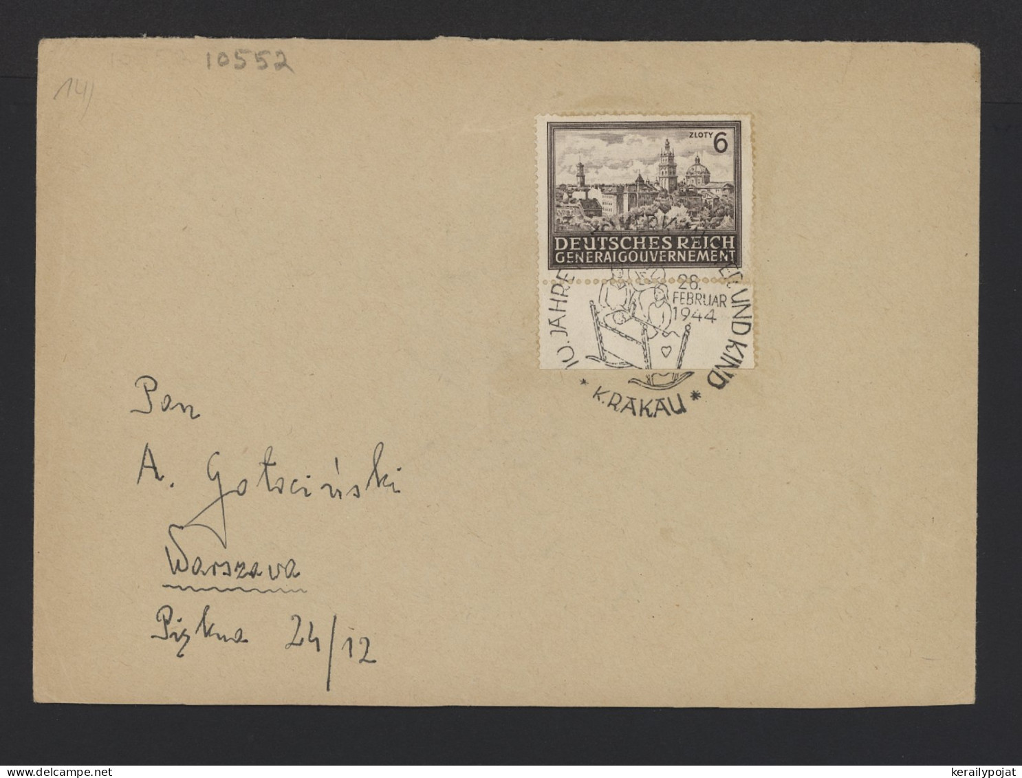 General Government 1941 Krakau Special Cancellation Cover To Warszawa__(10552) - Algemene Overheid