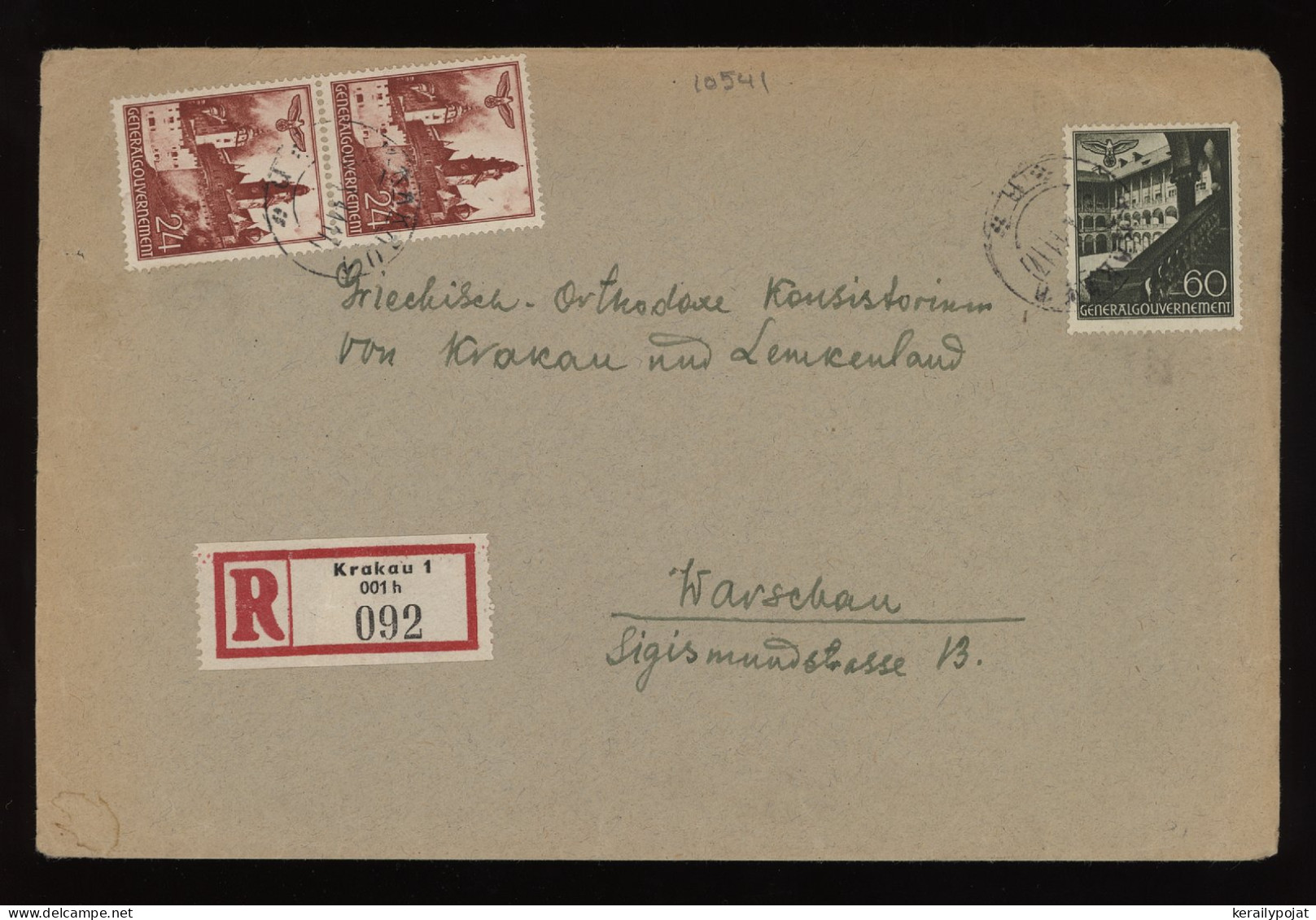 General Government 1941 Krakau 1 Registered Cover To Warschau__(10541) - Generalregierung