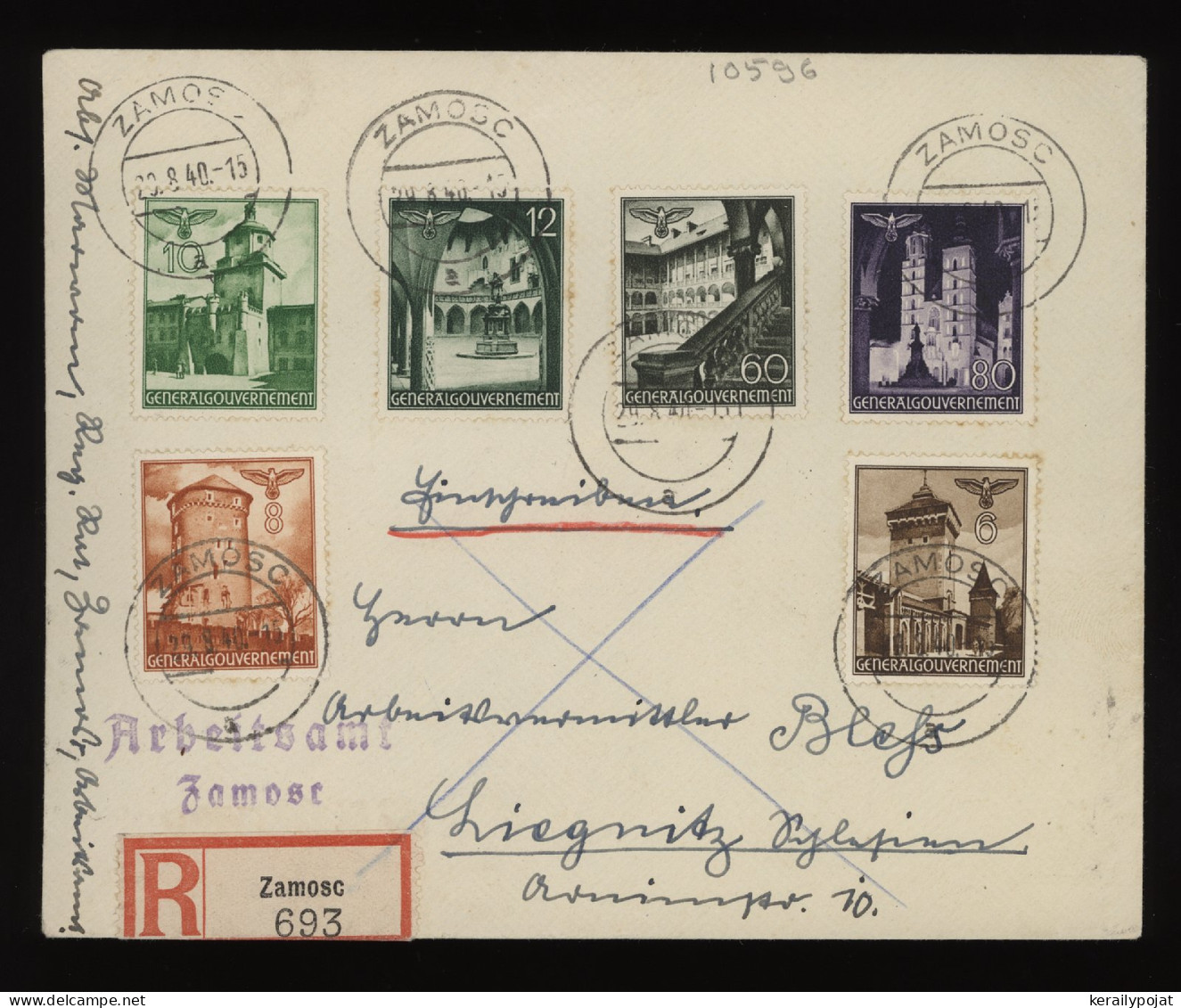 General Government 1940 Zamosc Registered Cover To Liegnitz__(10596) - Gouvernement Général