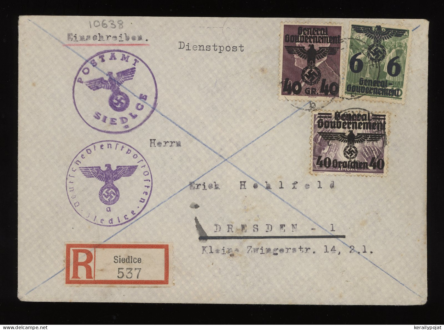 General Government 1940 Siedlce Registered Cover To Dresden__(10638) - General Government