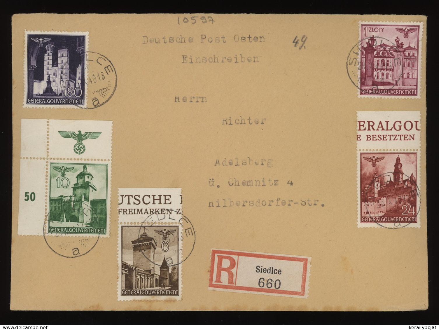 General Government 1940 Siedlce Registered Cover To Adelsberg__(10597) - Generalregierung