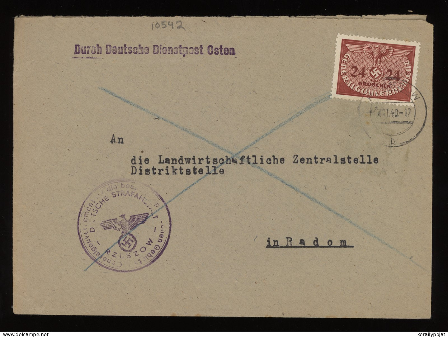 General Government 1940 Rzeszow Cover To Radom__(10542) - Generalregierung