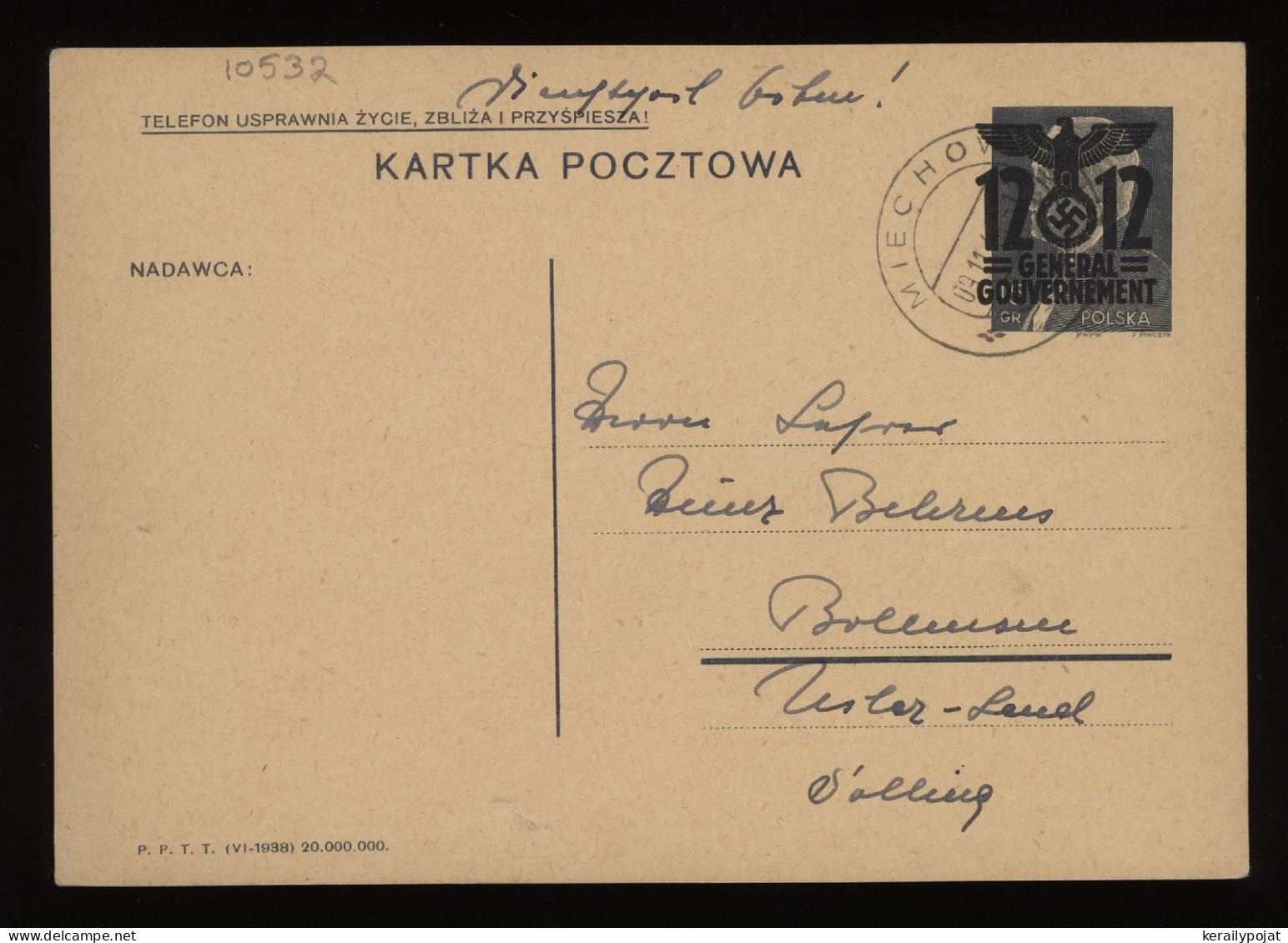 General Government 1940 Miechow Stationery Card__(10532) - Generalregierung