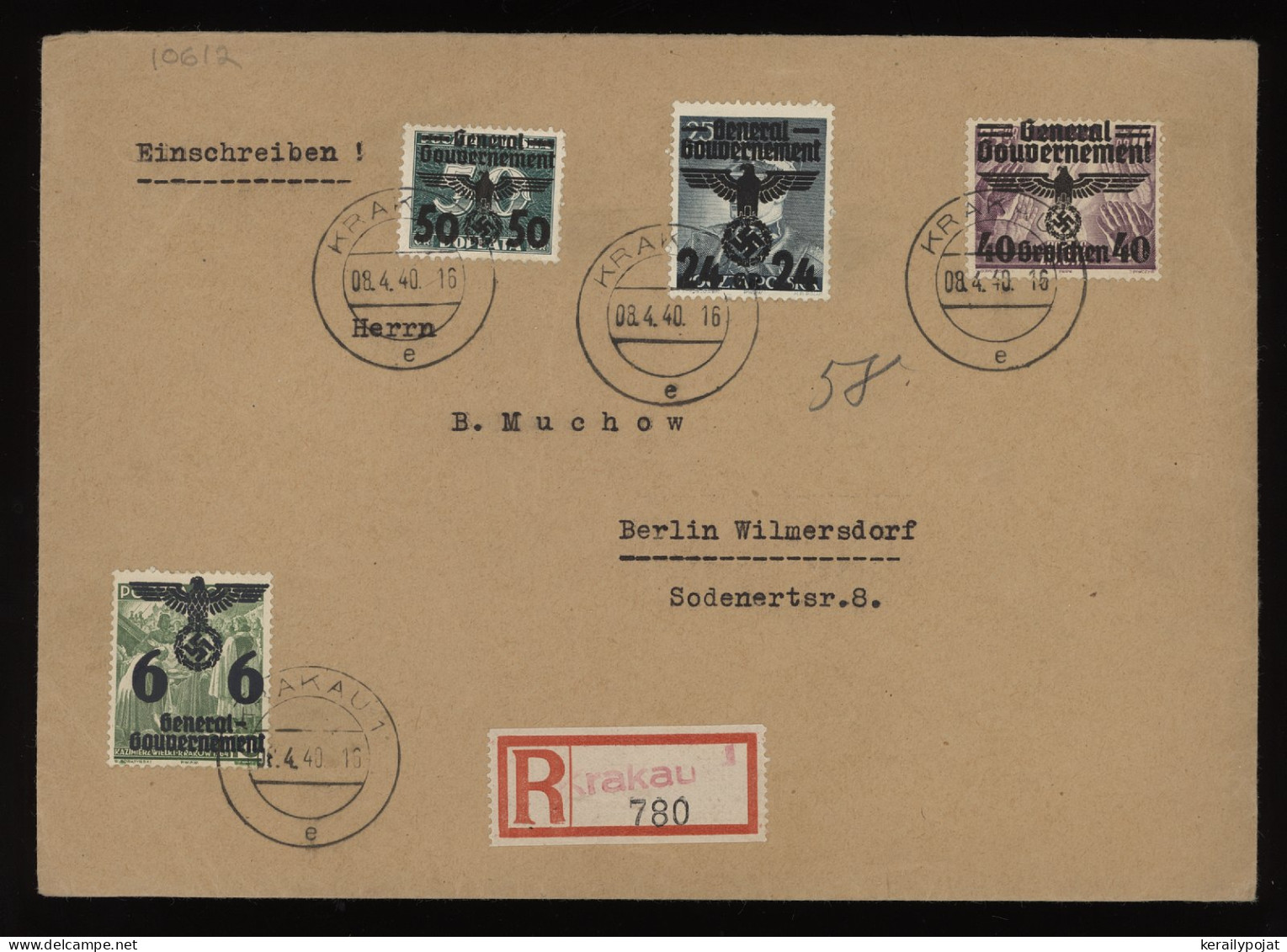 General Government 1940 Krakau Registered Cover To Berlin__(10612) - General Government