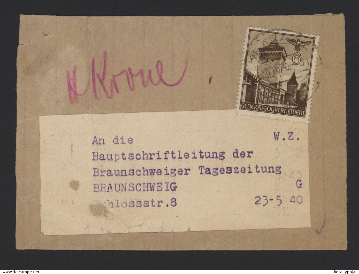 General Government 1940 Krakau Cover To Braunschweig__(10607) - Algemene Overheid