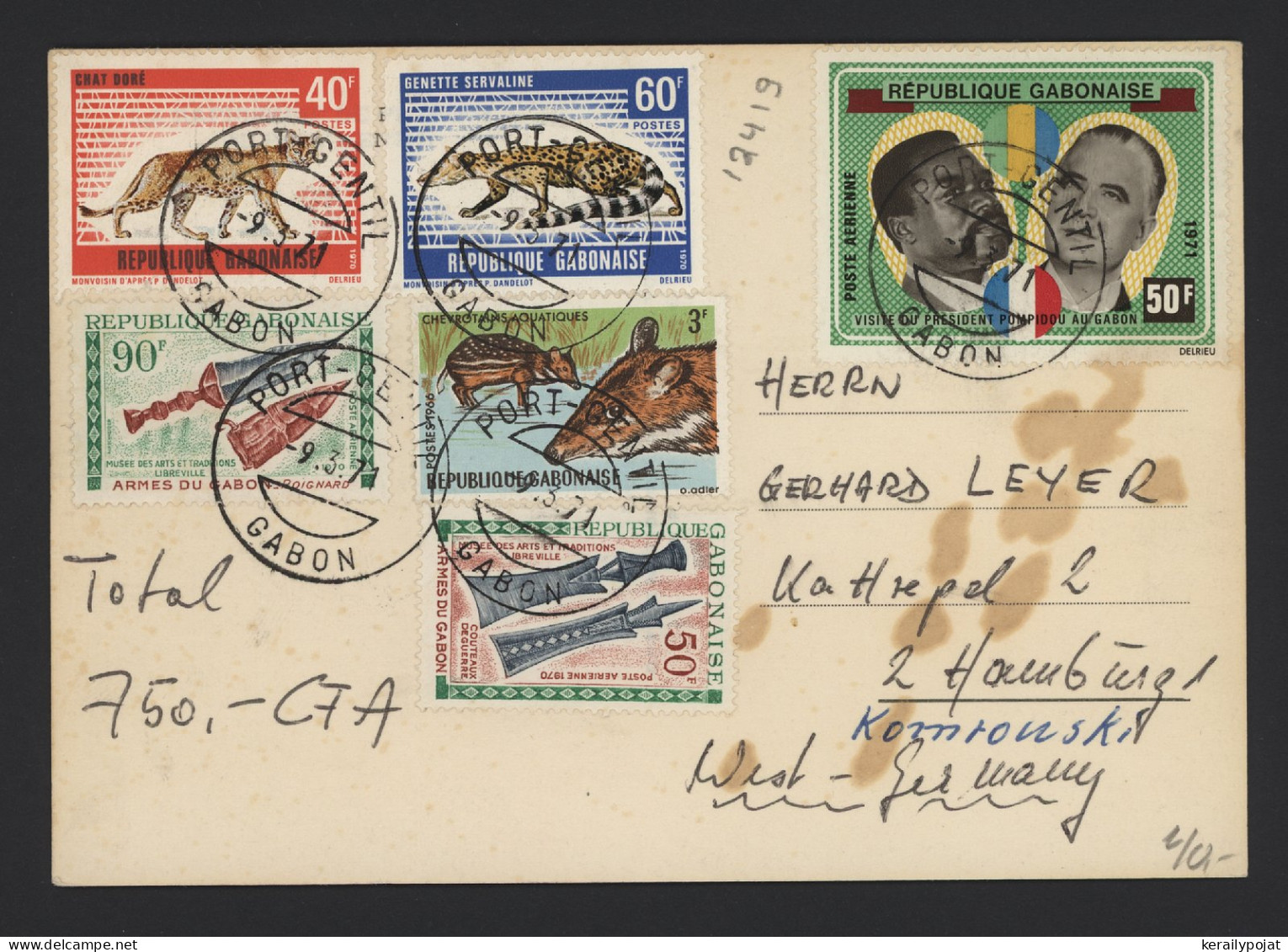 Gabon 1971 Port Gentil Postcard To Germany__(12419) - Gabón (1960-...)