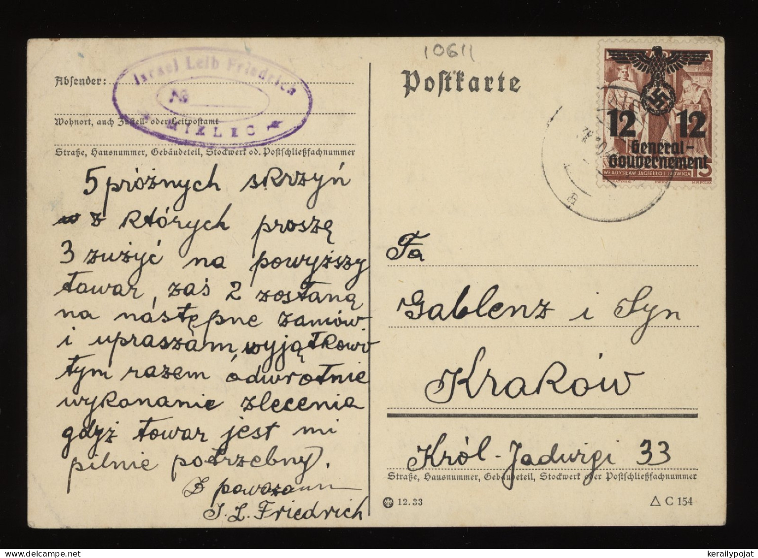 General Government 1940 Card To Krakow__(10611) - Gouvernement Général