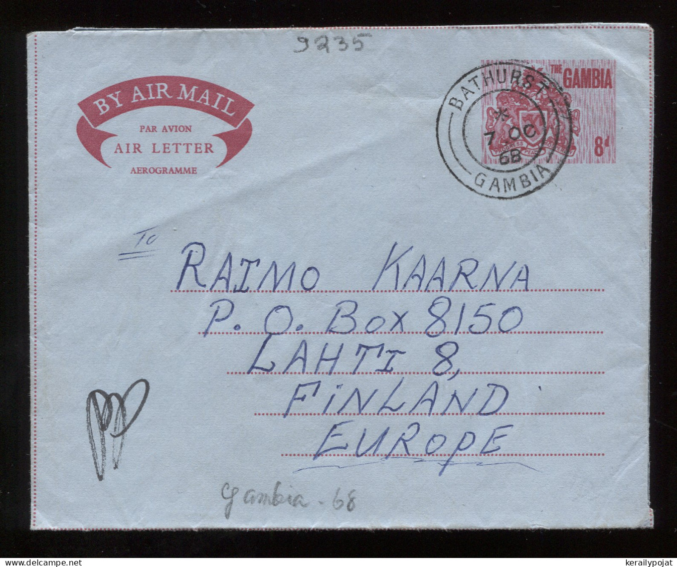 Gambia 1968 Barhurst Air Letter To Finland__(9235) - Gambie (1965-...)