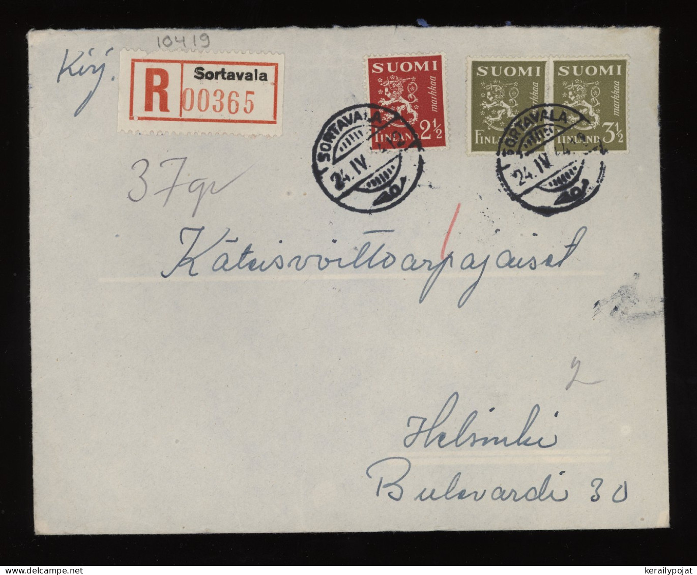 Finland 1944 Sortavala Registered Cover__(10419) - Storia Postale