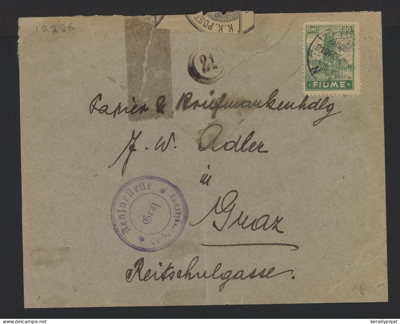 Fiume 1919 Cover To Graz__(12286) - Fiume