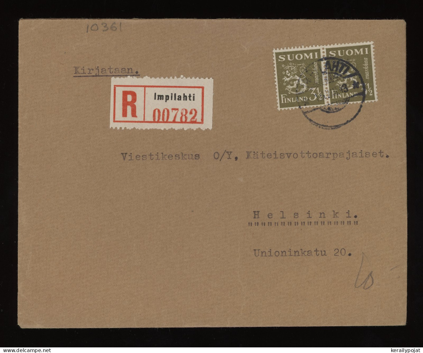 Finland 1943 Impilahti Registered Cover__(10361) - Brieven En Documenten