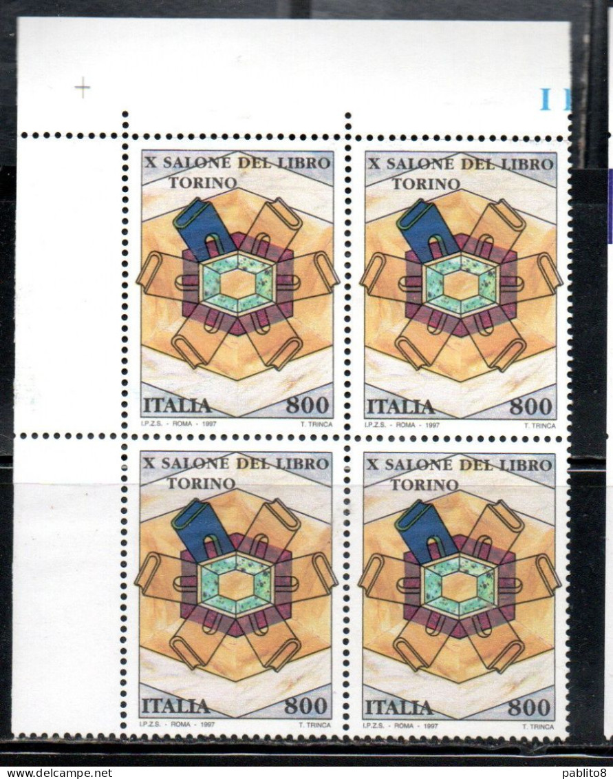 ITALIA REPUBBLICA ITALY REPUBLIC 1997 SALONE DEL LIBRO A TORINO BOOK FAIR QUARTINA ANGOLO DI FOGLIO BLOCK MNH - 1991-00: Mint/hinged