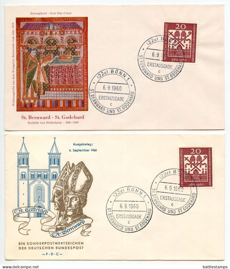 Germany, West 1960 2 FDCs Scott 817 Bishops St. Bernward & St. Godehard - 1948-1960