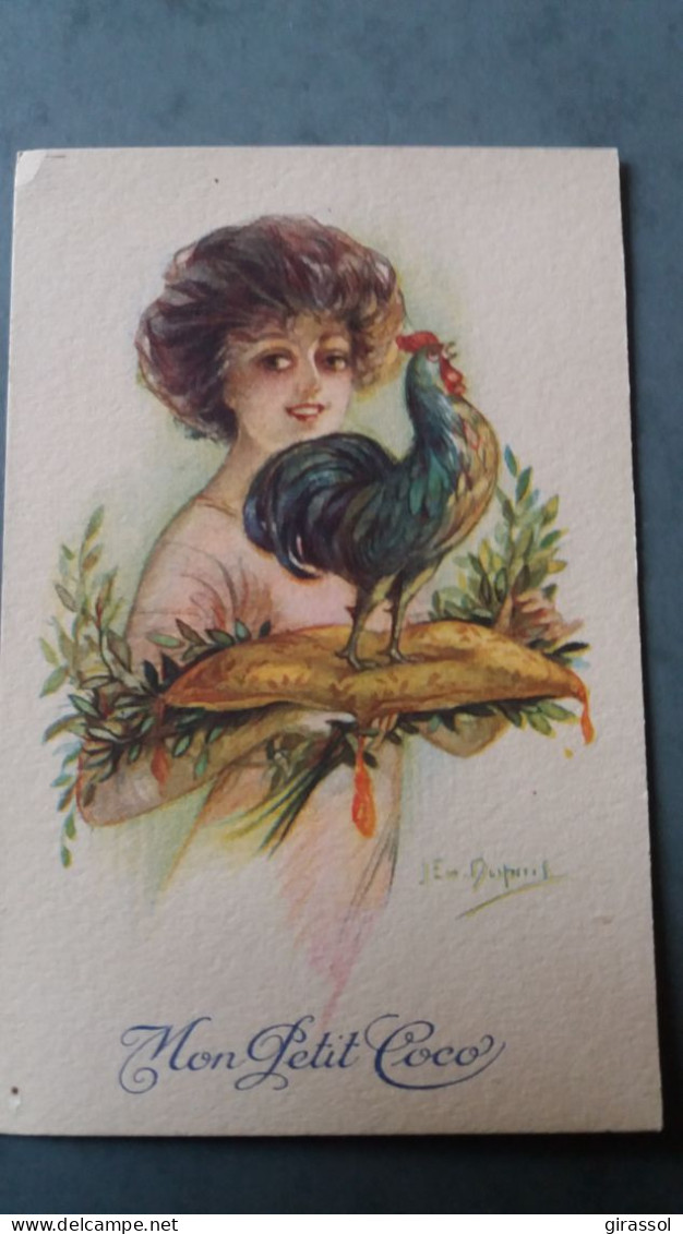 CPA ILLUSTRATEUR EMILE DUPUIS FEMME ELEGANTE PRESENTANT UN COQ MON PETIT COCO COLOR N0 197 - Dupuis, Emile