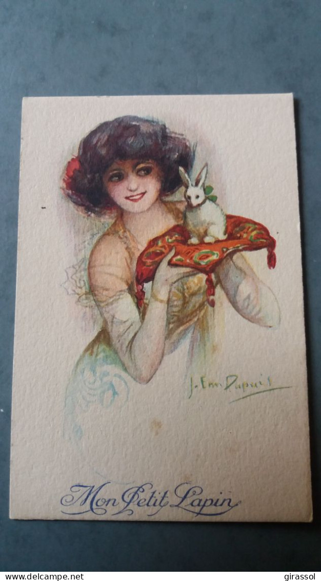 CPA ILLUSTRATEUR EMILE DUPUIS FEMME ELEGANTE PRESENTANT UN LAPIN MON PETIT LAPIN COLOR N0 199 - Dupuis, Emile