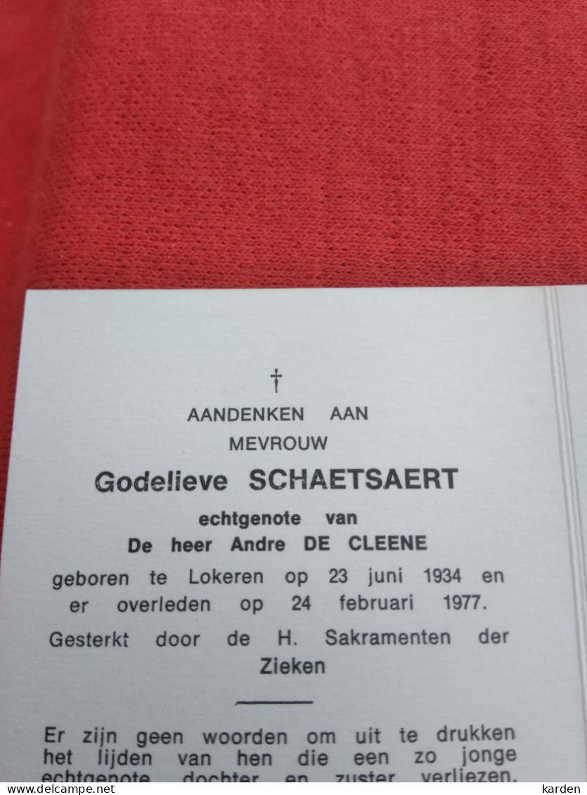 Doodsprentje Godelieve Schaetsaert / Lokeren 23/6/1934 - 24/2/1977 ( Andre De Cleene ) - Religion & Esotérisme