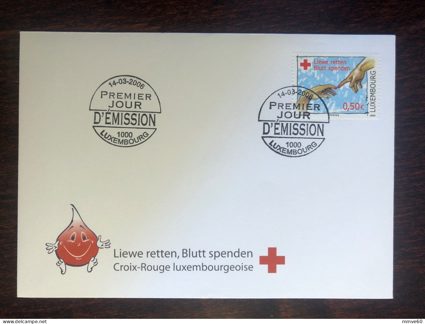 LUXEMBOURG FDC COVER 2006 YEAR BLOOD DONATION DONORS RED CROSS HEALTH MEDICINE STAMPS - FDC