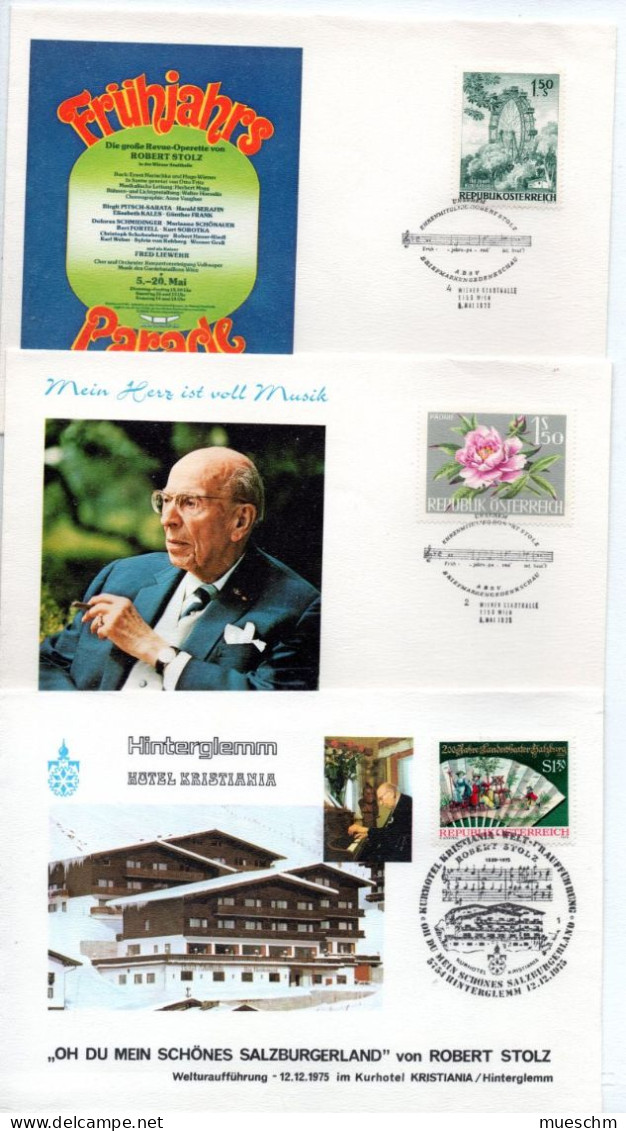 Österreich, 1975-1980, 5 Kuverts Mit Versch. Sonderstempeln Betreffen Robert Stolz (Komponist) (20170E) - Collections