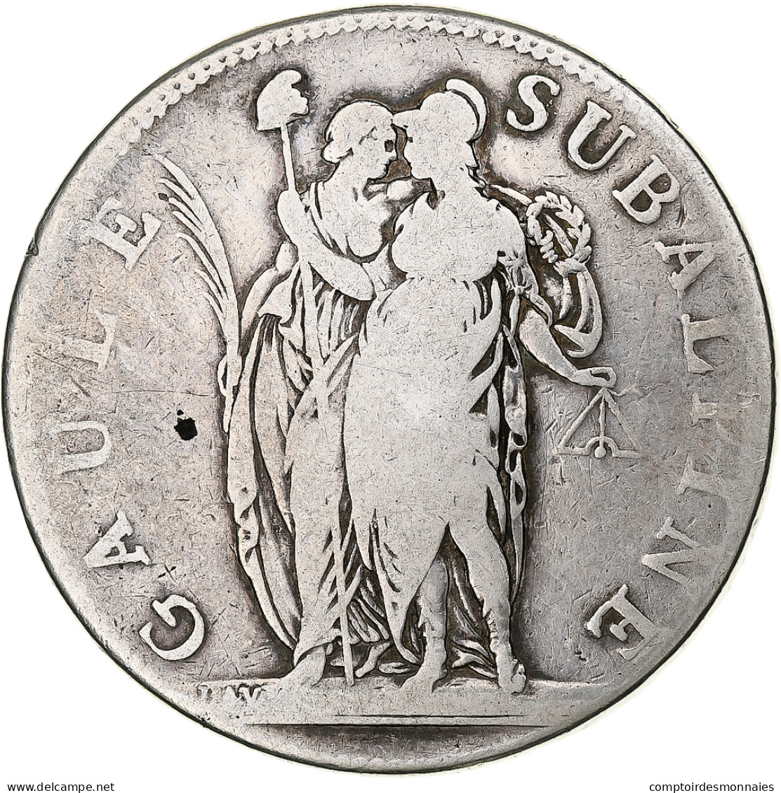 République Du Piémont (Gaule Subalpine), 5 Francs, An 10, Turin, Argent, TB - Napoleoniche