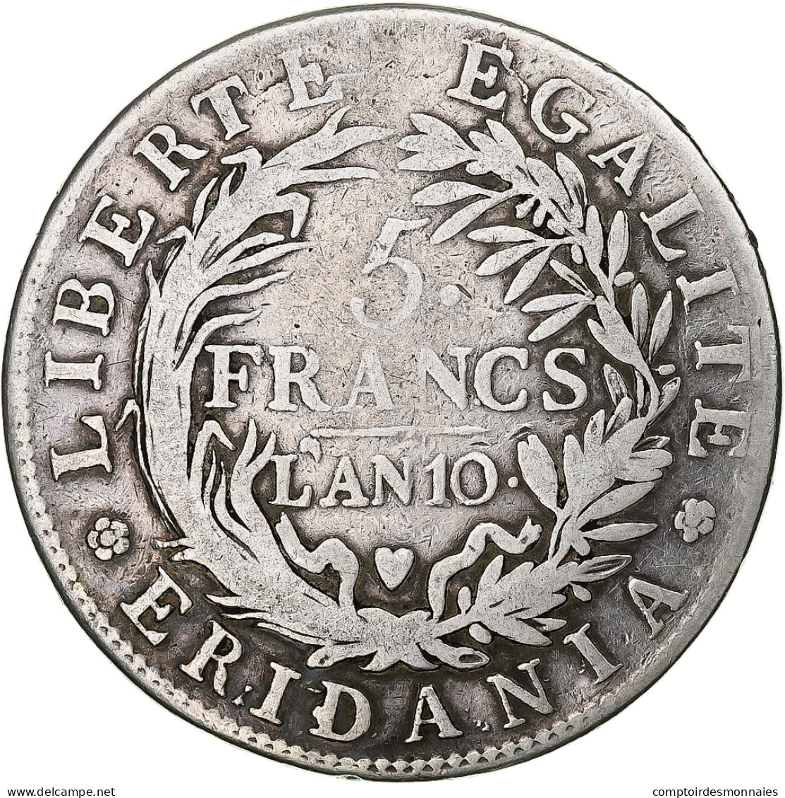 République Du Piémont (Gaule Subalpine), 5 Francs, An 10, Turin, Argent, TB - Napoleonische