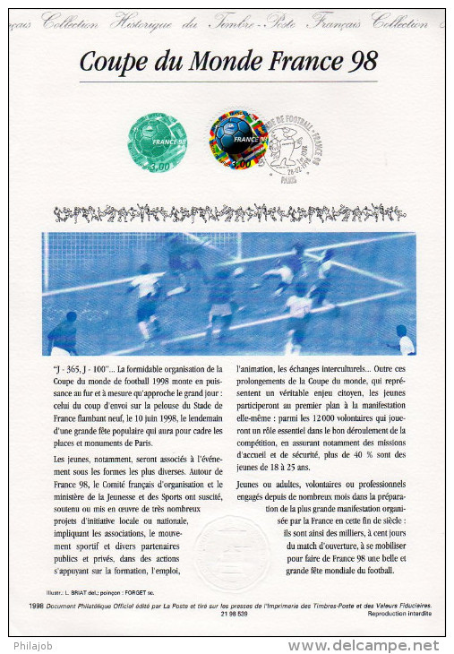 " COUPE DU MONDE FRANCE 98 " Sur Document Philatélique Officiel 1er Jour . N° YT 3140. Parfait état. DPO à Saisir !!! - 1998 – Frankreich