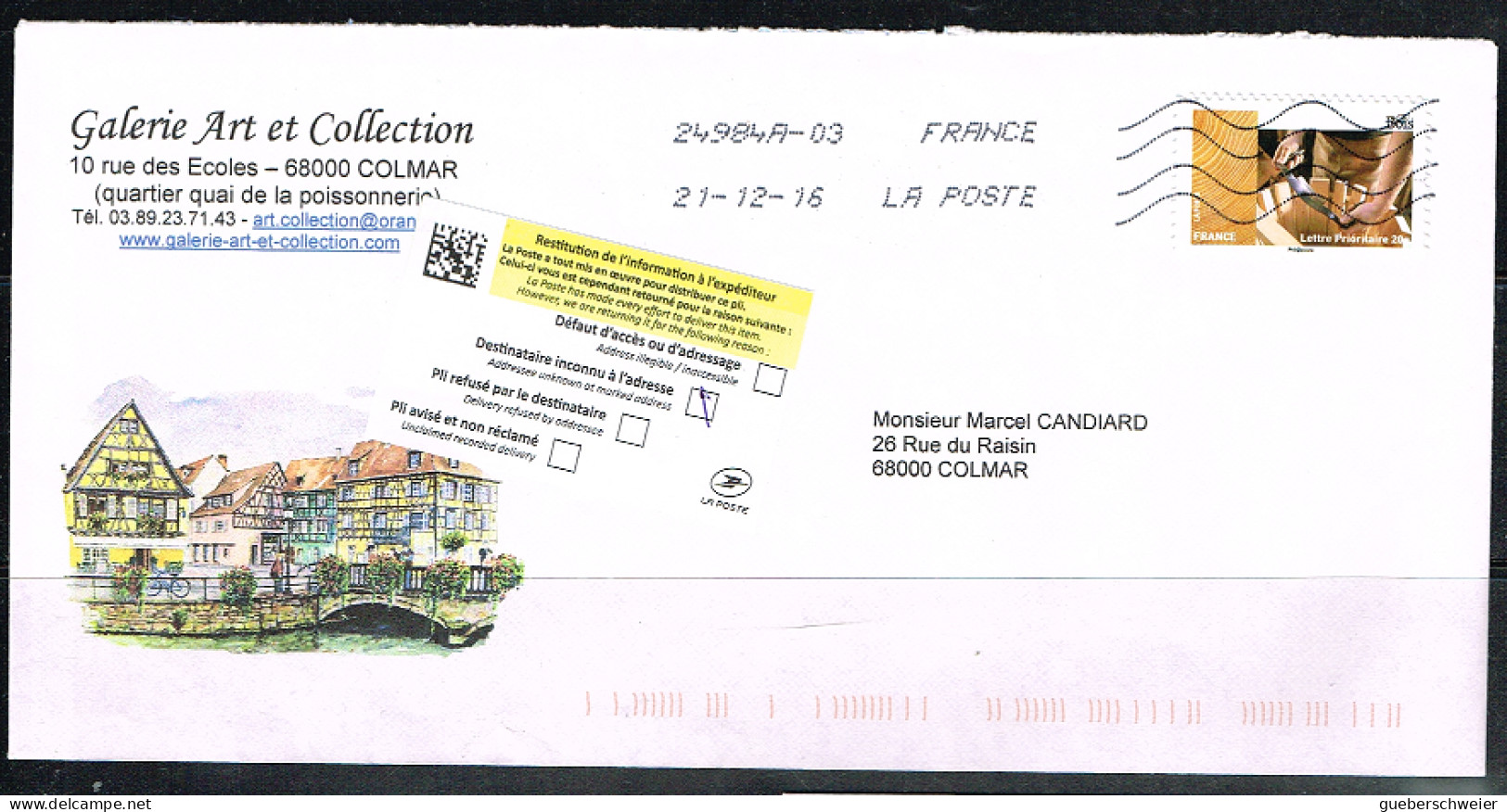 L-DIV 124 - FRANCE Adhésif N° 1078 Le Bois Sur Lettre Destinataire Inconnu - Storia Postale