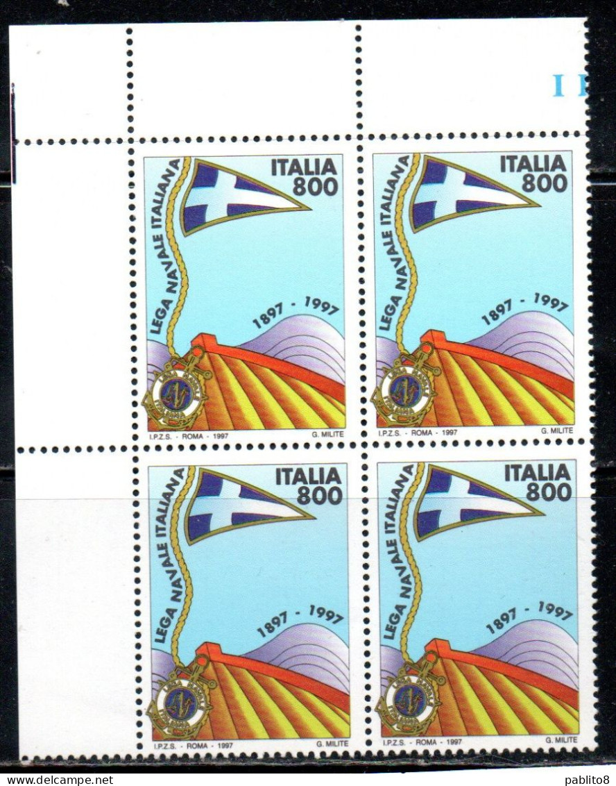 ITALIA REPUBBLICA ITALY REPUBLIC 1997 LEGA NAVALE ITALIANA QUARTINA ANGOLO DI FOGLIO BLOCK MNH - 1991-00: Nieuw/plakker