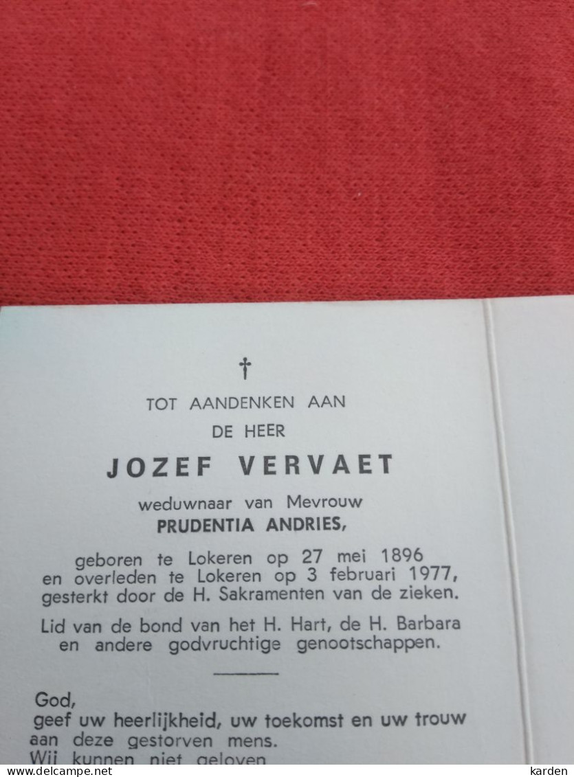 Doodsprentje Jozef Vervaet / Lokeren 27/5/1896 Lokeren 3/2/1977 ( Prudentia Andries ) - Religion & Esotérisme