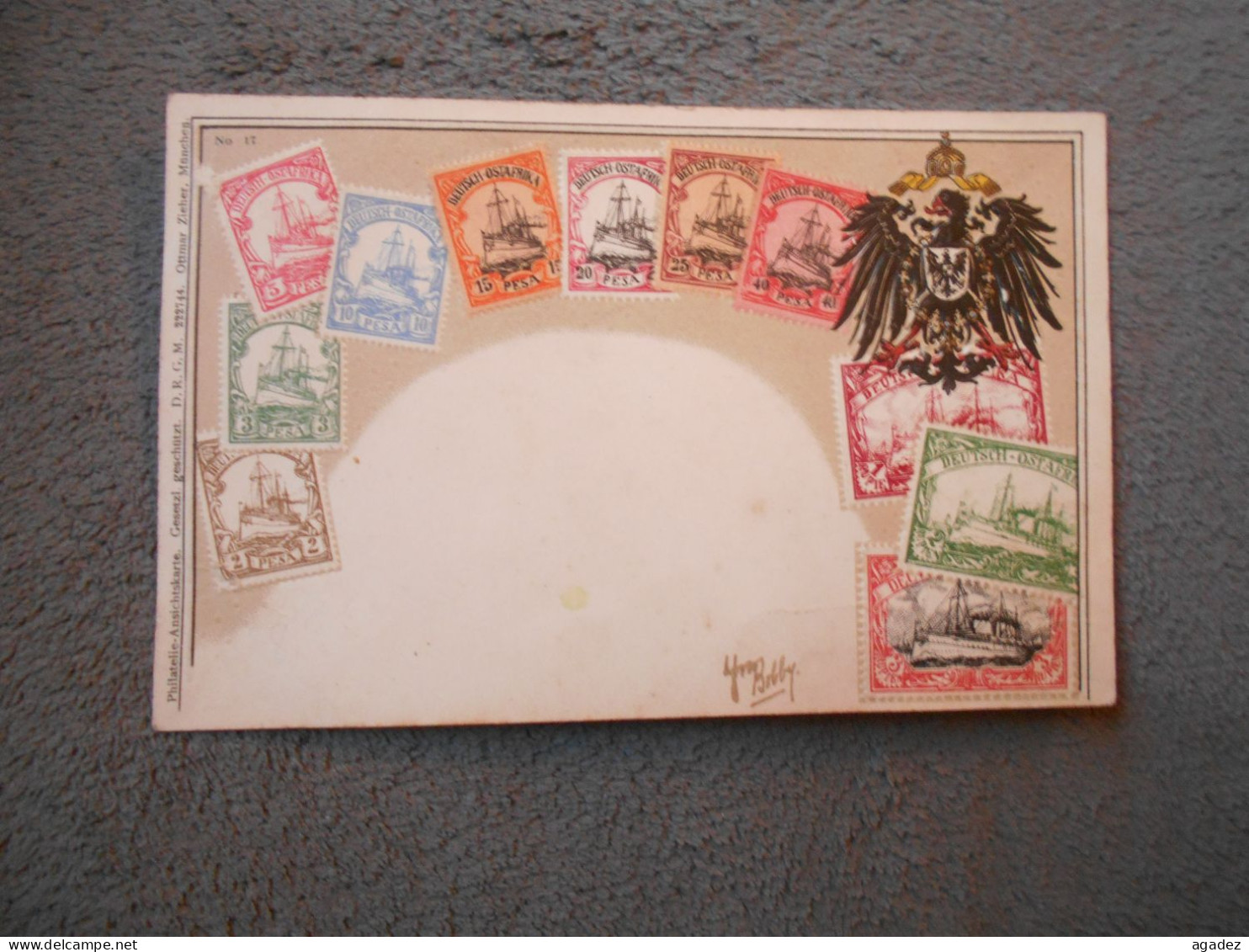 CPA Representaion  Timbres Deutsch  Ostafrika  Pesa 1905 Aigle  Y Bobby - Stamps (pictures)