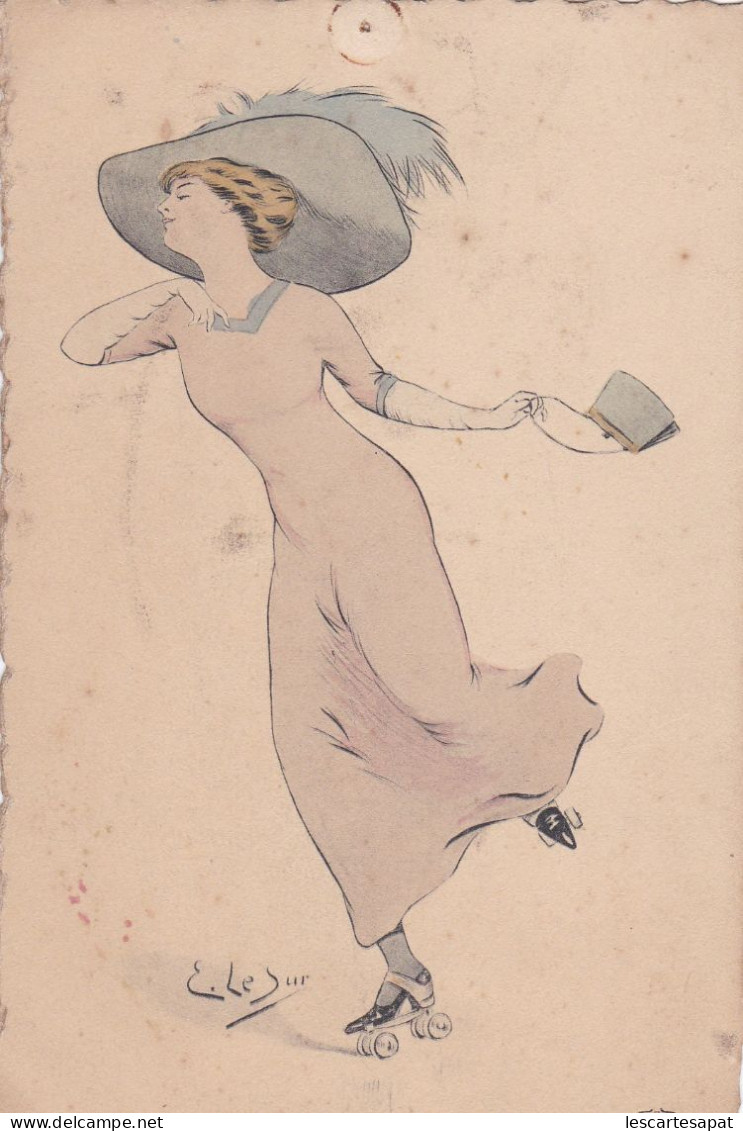 Femme Grand Chapeau - Patins à Roulettes- Illustrateur - Naillod