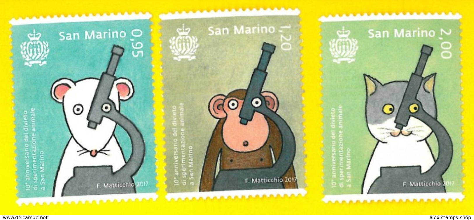 SAN MARINO 2017 10° DIVIETO SPERIMENTAZIONE ANIMALE Serie 3 Valori - New Set - Ungebraucht