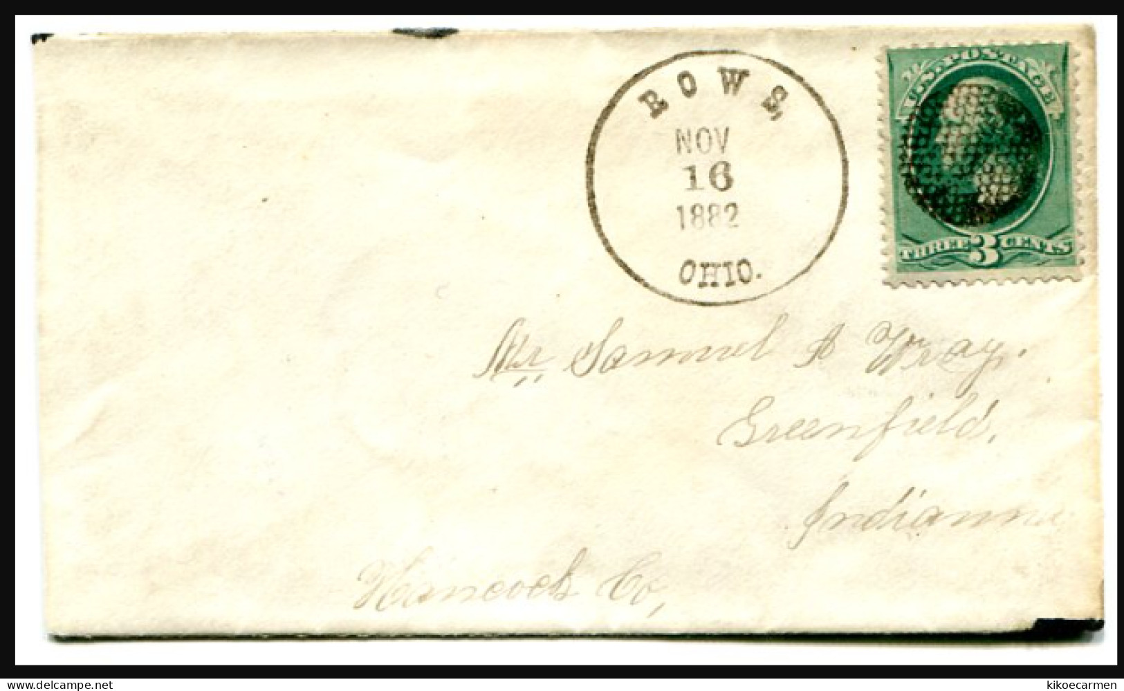 USA Fancy Cancel From Rows To Greenfield 16/11/1882 The Cancellation Reproduces The Dimbles Of A Golf Ball - Golf