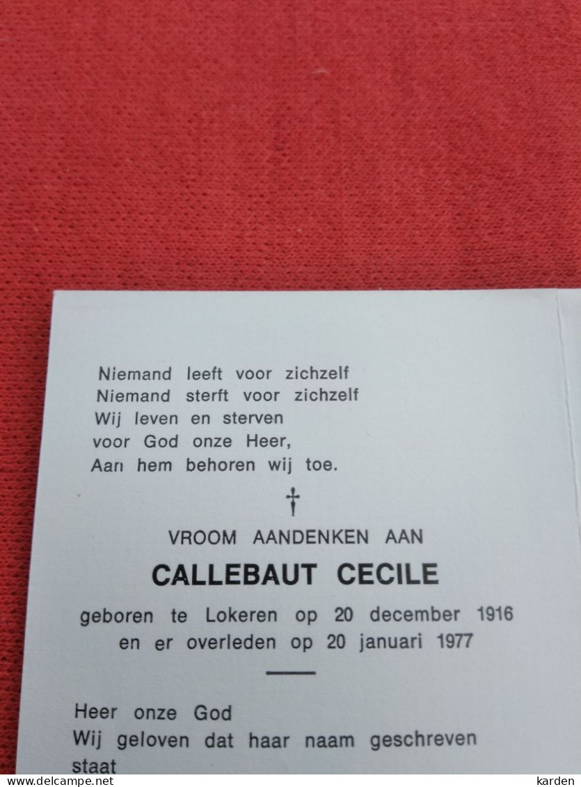 Doodsprentje Cecile Callebaut / Lokeren 20/12/1916 - 20/1/1977 - Religion & Esotérisme