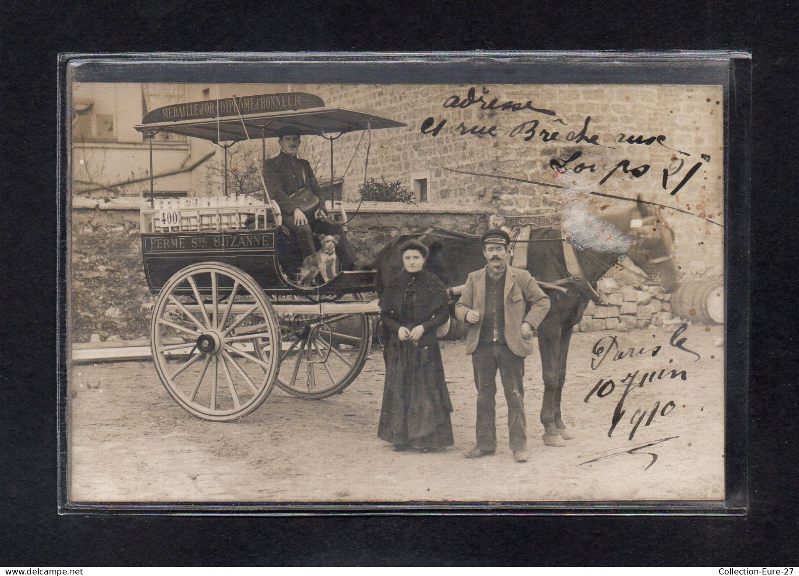 (24/03/24) 75-CPA PARIS - CARTE PHOTO - 21 RUE DE LA BRECHE AUX LOUPS - ATTELAGE LIVREUR DE LAIT LA FERME SAINTE SUZANNE - District 12