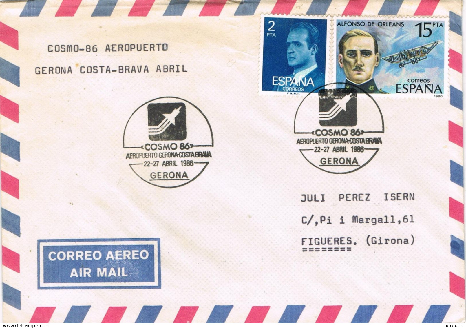 54471. Carta Aerea GERONA 1986. COSMO 86. Aeropuertoi Gerona Costa Brava - Lettres & Documents